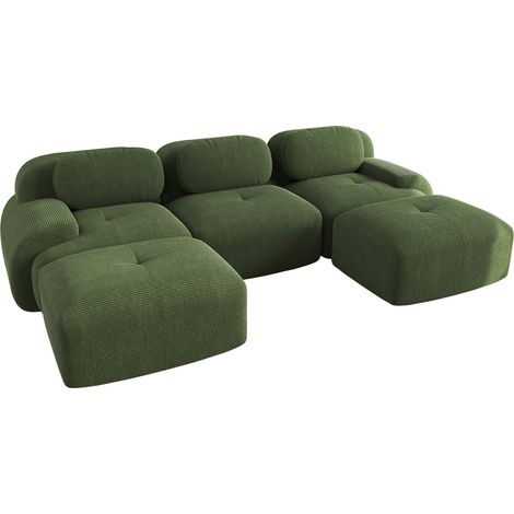 Sofá modular U de terciopelo acanalado verde, sin montaje, 32D, 298 x 178 x 70 cm (1/5)
