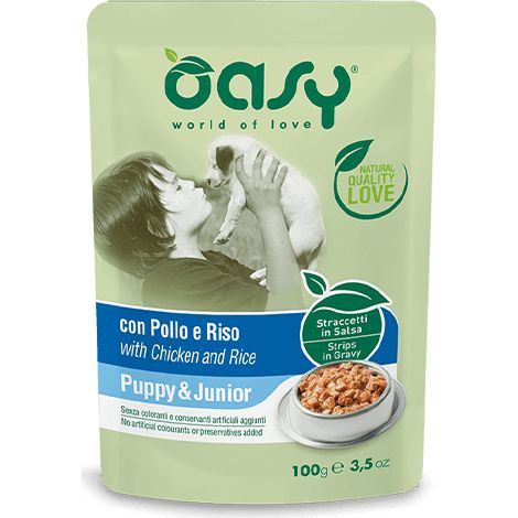 OASY Wet Dog Straccetti Puppy e Junior Pollo e Riso 100gr (1/2)
