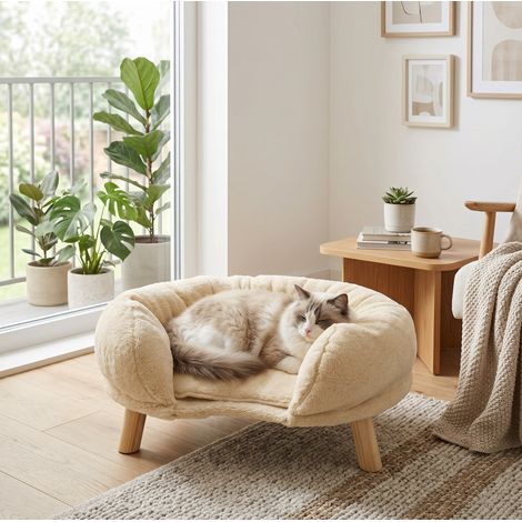 Sofá para gato beige OKWISH 50 x 40 x 24 cm de poliéster (1/5)