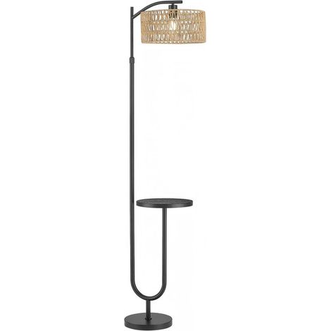 Stehlampe mit Ablage Rattan E27 Schwarz