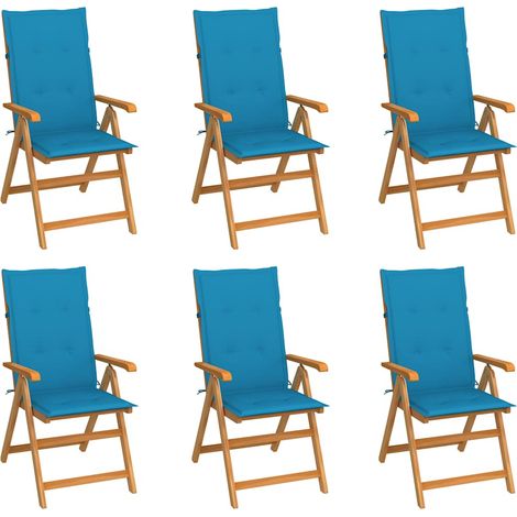 Lot de 6 Chaises de jardin - Chaises d'extérieur pour terrasse/jardin avec coussins bleu Bois de teck BV451813 - BonneVie (1/5)