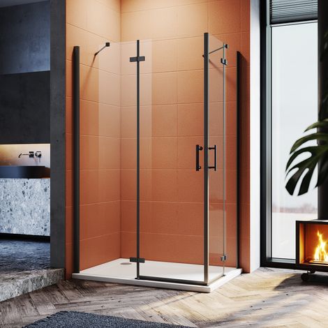 SIRHONA Cabine de douche d'angle Porte pliante Cabine de douche Verre trempé 6MM, Charnières en alliage, Renfort en acier inoxydable (900x1200mm) (1/5)
