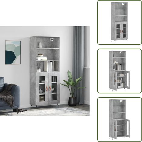 Buffet haut Gris béton 69,5x34x180 cm Bois d'ingénierie - Buffet Design - Meuble Rangement - Armoire Cuisine - Buffet Gris - Mobilier Salon (1/5)