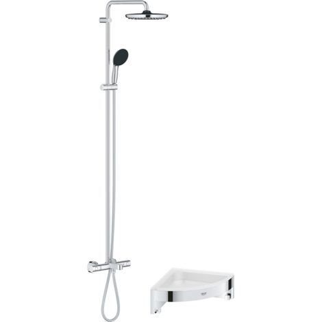 Colonne bain douche thermostatique GROHE Vitalio Start System chromé + Tablette de douche d'angle Start Cube