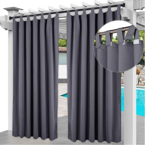 Rideaux d'extérieur imperméables 132 x 213 cm, coupe-vent, résistants aux UV, pour jardin, terrasse, tonnelle, cabane (lot de 2), gris (1/3)