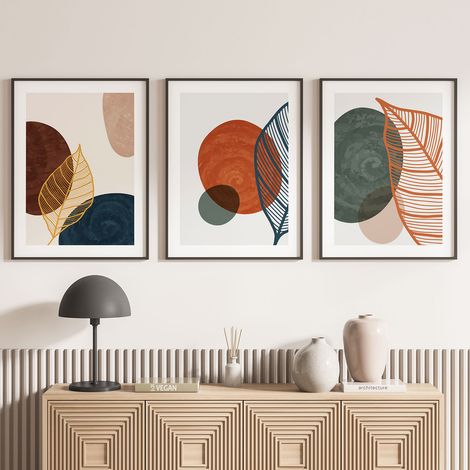 Lot de 3 Affiches / Posters Triptyque - Feuilles Boho - 3 Affiches - 70x100 cm (Cadres non fournis) - Photo pleine page (1/5)