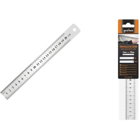 Kaela - Righello Metro In Acciaio Inox Metallo 1 Mm A 20 Cm Riga Segnatura Cm Inch 97762 - (1/2)