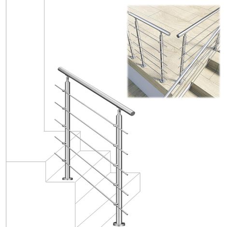 100x106cm quality 304 Stainless Steel Handrail with 5 Crossbars Balustrade Stairs