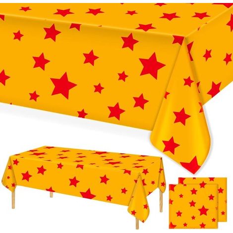 2-teiliges Partytischdecken-Set (137 x 274 cm), wasserfest, aus Kunststoff, in leuchtendem Gelb und Rot mit Sternenmuster, für Anime-Mottopartys (1/5)