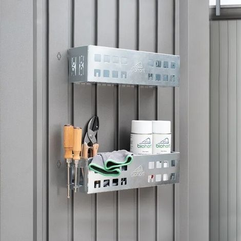 Biohort Cestello Riponi Oggetti per Porta Casetta Attrezzi Grigio Zincato 2 pz (1/4)