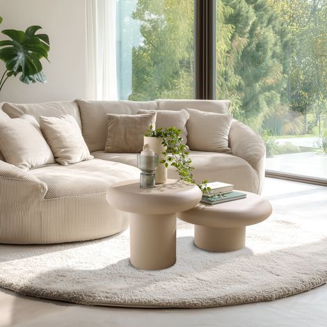 HORTENSE - Set de 2 tables basses forme champignon en fer beige mat