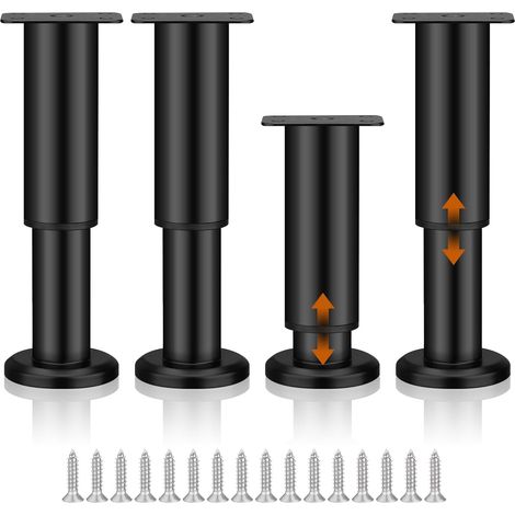 Lot de 4 pieds de meubles réglables en hauteur (12-18 cm), pieds de support de rechange en métal pour canapé. (1/5)