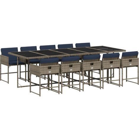 Maison Exclusive - 11-teiliges Garten-Ess-Set mit Kissen, grau, P