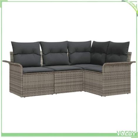 Canapé de jardin - FAFEICY - Modulaire - Polyrotin gris - Rangement intégré - 4 places (1/5)