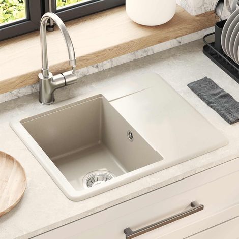 vidaXL Évier Beige 560 x 460 mm 80% Quartz et 20% Résine