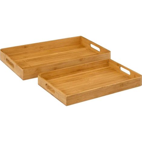 Lot de 2 Plateaux de Service "Bambou" 46cm Beige (1/4)