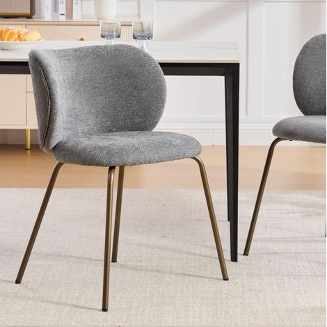 Silla de comedor en chenilla, con respaldo curvo y patas de metal, estilo contemporáneo, gris (1/5)