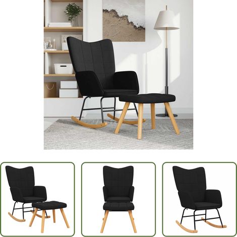 Chaise de salon -  Chaise à bascule avec tabouret Noir Tissu (1/5)