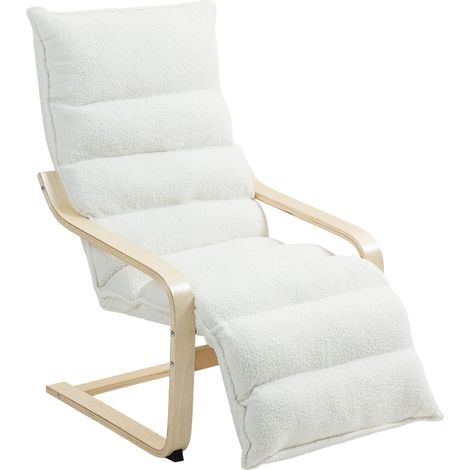 CHICFURN Poltrona relax a dondolo 114 x 67 x 105 cm, poliestere bianco, poggiapiedi regolabile (1/5)