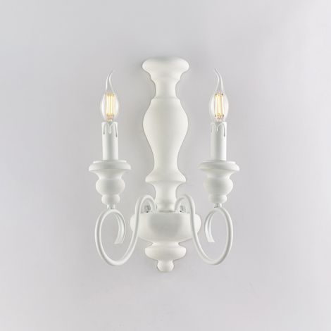 Applique in legno e ferro laccato bianco shabby 2 luci H.40 - L.25 - P.18