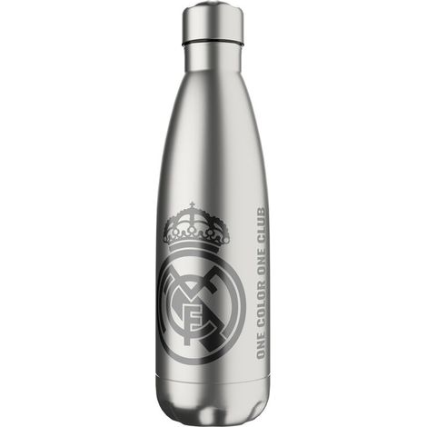 CYP Brands Real Madrid- Botella de agua de acero, Bidón, Cantimplora, Cierre Hermético, 550 ml, Color plata, Producto Oficial