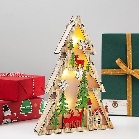 Lampe de table de Noël en bois (1 pièce), décorations de Noël, sapin de Noël lumineux en bois (1/4)
