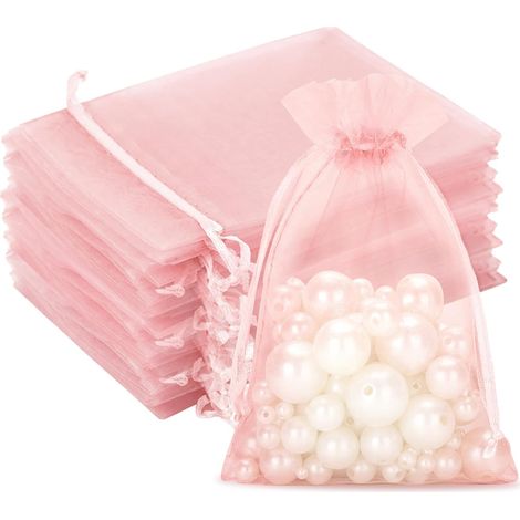 50 Sacs Organza Rose 10x15cm - Pochette Cadeau Élégante et Réutilisables pour Bijoux, Mariage, Fêtes et Cadeaux Personnalisés (1/5)