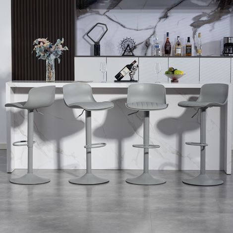 Lot de 2 tabourets de bar modernes pivotants et réglables, dossier en plastique et assise en similicuir, vérin à gaz réglable en hauteur, base métallique avec repose-pieds, pour comptoir de cuisine/ba (1/5)