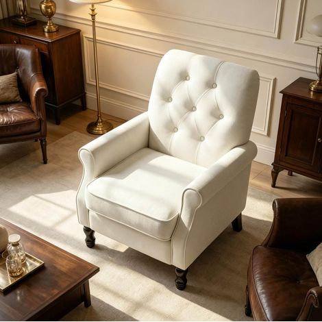 Sillón individual de lino con cojines de muelles ensacados, 69 x 75 x 90 cm, crema OKMYHOME (1/5)