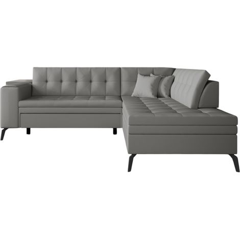 Canapé d'angle convertible simili cuir LARRY - Pieds acier noir-Gris-angle droit (1/5)
