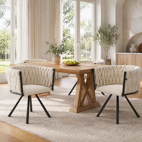 Drehbare Esszimmerstühle, 2er-Set, beiger Samt, Metallbeine HAVRYA (1/5)