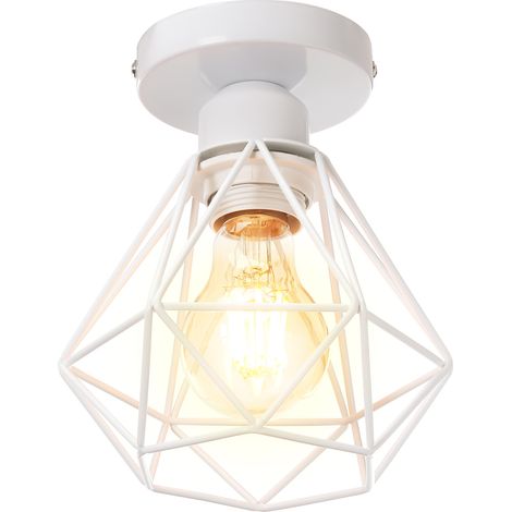 Lampe de Plafond 16cm Plafonnier Cage Diamant en Métal Luminaire pour Chambre Couloir Salon Blanc - 1 Pack (1/5)