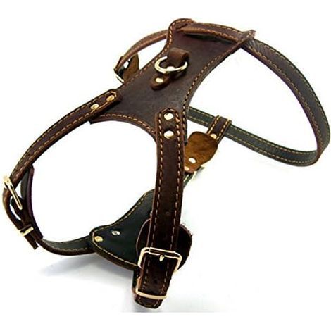 Harnais réglable en cuir souple marron foncé pour chien de chasse berger allemand - pour chien de grande ou moyenne taille (1/5)