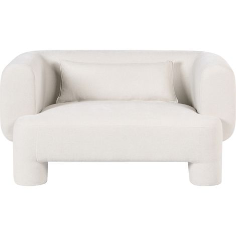 Sofá 2 plazas tapizado de tela con textura aterciopelada patas cilíndricas estilo orgánico blanco Hogbo