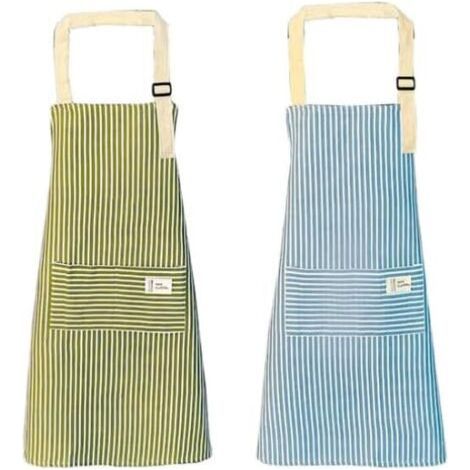 QORVA-2 Pièces Tablier Cuisine,72cmx68cm Reglable Tablier de Menage, Tablier en Coton et Lin Etanche avec 2 Poche, pour Cuisine Familial, Restaurant, Jardin, Barbecue, École, Café (1/5)