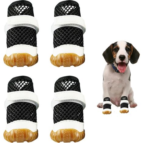 Chaussures pour chiens par temps chaud, lot de 2 bottes respirantes pour chiens, chaussures d'été en maille avec bordure pour petits et moyens chiens. (1/4)