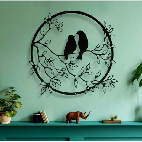 Décoration murale en métal, statue de logo d'oiseau, décoration murale, silhouette d'oiseau, sculpture murale ronde adaptée à la décoration murale, salon, chambre à coucher (1/5)