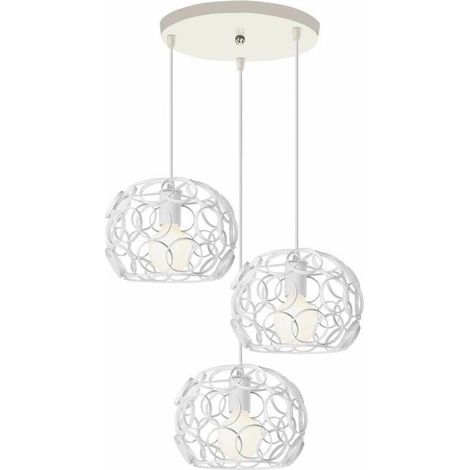 3 Lampes Suspension Luminaire Moderne Lustre en Métal en Forme de Cage à Anneaux Olympiques Lampe Plafonnier avec Support de Plafond Circulaire pour Chambre Salon Salle à Manger - Ø 25cm, Blanc BLOW (1/5)