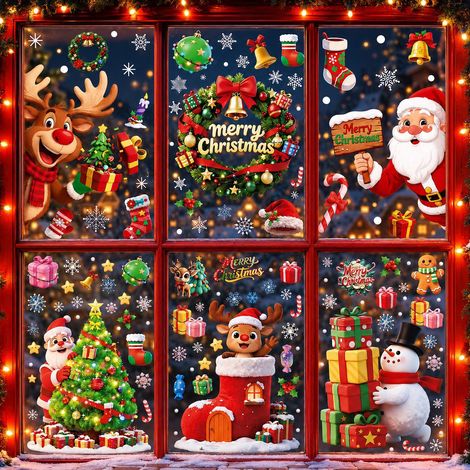 Autocollants de Noël 2027 pour vitrines de centres commerciaux, décorations de vitrines, autocollants antistatiques, autocollants de porte de Noël, stickers pour fenêtres