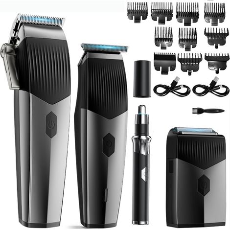 Men's Hair Clippers, Men's Beard Trimmer, Electric Shaver, Nose Hair Trimmer, Rechargeable Trimmer Precision Finish Kit with Guide Comb (1/5)