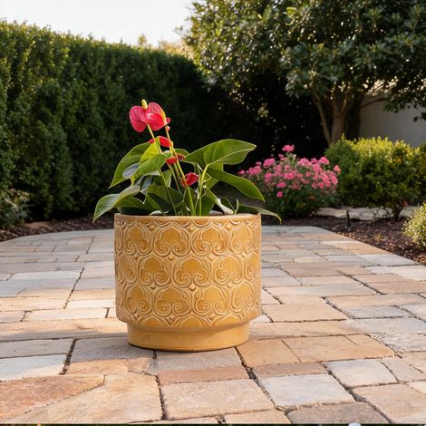 Pot de plante rond jaune en céramique 24 cm 24 x 24 x 22 cm (1/5)
