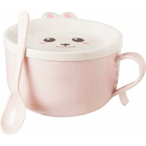 Bol doble de acero inoxidable con tapa y cuchara, fiambrera isotérmica para almuerzos con dibujos animados. (1/5)