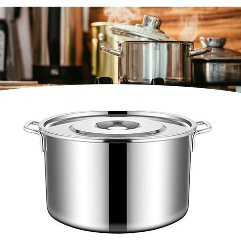 Pentola in acciaio inox, con doppio manico, grande capacità, con coperchio, diametro 35 cm. (1/4)