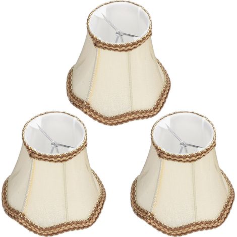 Lot de 3 abat-jour à pince E14 en tissu, style moderne, dorés, pour bougies et lustres d'intérieur. Idéal pour la maison, le hall ou l'hôtel. (1/5)