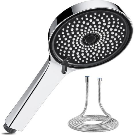 Pommeau de douche haute pression avec flexible 1,5m, 6 jets, économie d'eau, argenté (1/5)