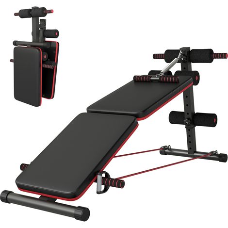 Banc abdominal pliable et réglable avec rameur et 2 cordes, acier 51 x 137 x 50-66 cm, noir et rouge (1/5)