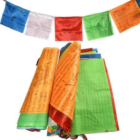 Set mit 2 tibetisch-buddhistischen Gebetsfahnengirlanden, 7 m lang, zur Dekoration im Freien (1/5)