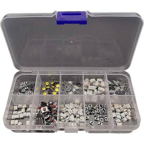 Kit de 250 boutons-poussoirs micro-tactiles assortis 2P 4 broches SMD PCB momentanés à réarmement automatique pour télécommande de voiture (1/5)