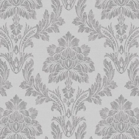 Salvador Wallpaper Holden Decor Damask Floral Silver Grey Metallic Textured (1/2)