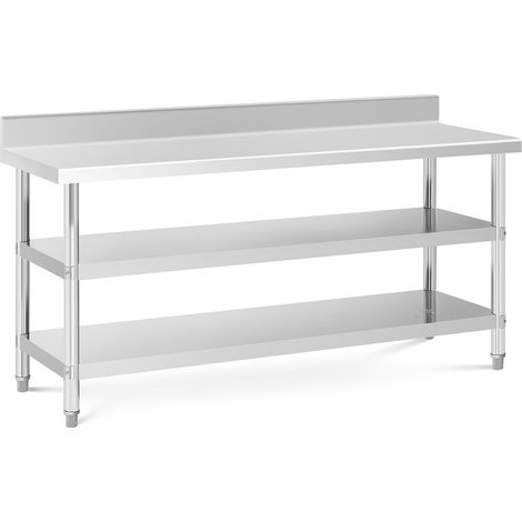 Tavolo da lavoro in acciaio inox con alzatina - 180 x 60 x 16,5 cm - 226 kg - 2 ripiani 140007317